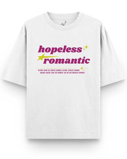 Hopeless Romantic Terry Drop Shoulder Oversized Unisex Tshirts by Sukhanvar